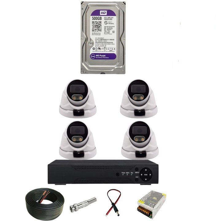 پکیج دوربین مداربسته 5 مگاپیکسل فول اچ دی 4 عددی با قابلیت تشخیص چهره و دید شب رنگی(توجه:جنس بدنه تمامی دوربین ها فلزی ه