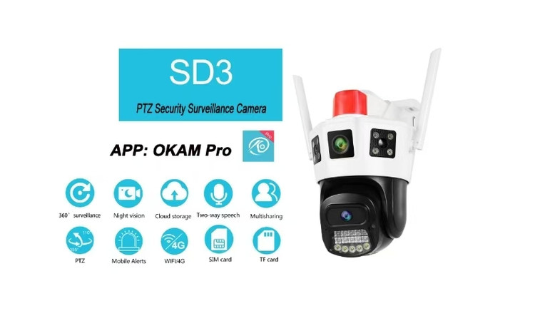 دوربین مداربسته سیمکارتی دو لنز SD3-4G با کیفیت 8 مگاپیکسل و دید در شب رنگی سازگار با تمامی اپراتورهای کشور با سرعت بالا