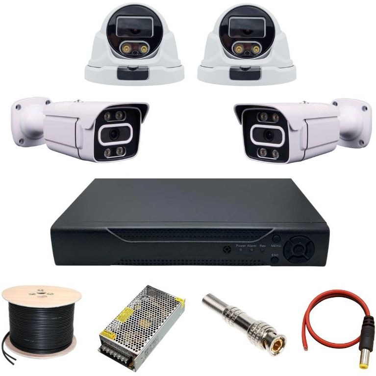 پک کامل مداربسته 4دوربین فلزی ضد اب 2مگاپیکسل فول اچ دی دید در شب رنگی تشخیص چهره(توجه:جنس بدنه تمامی دوربین ها فلزی ضد