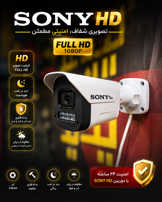 پک کامل 4 عدد دوربین مداربسته فول کالر SONY HD